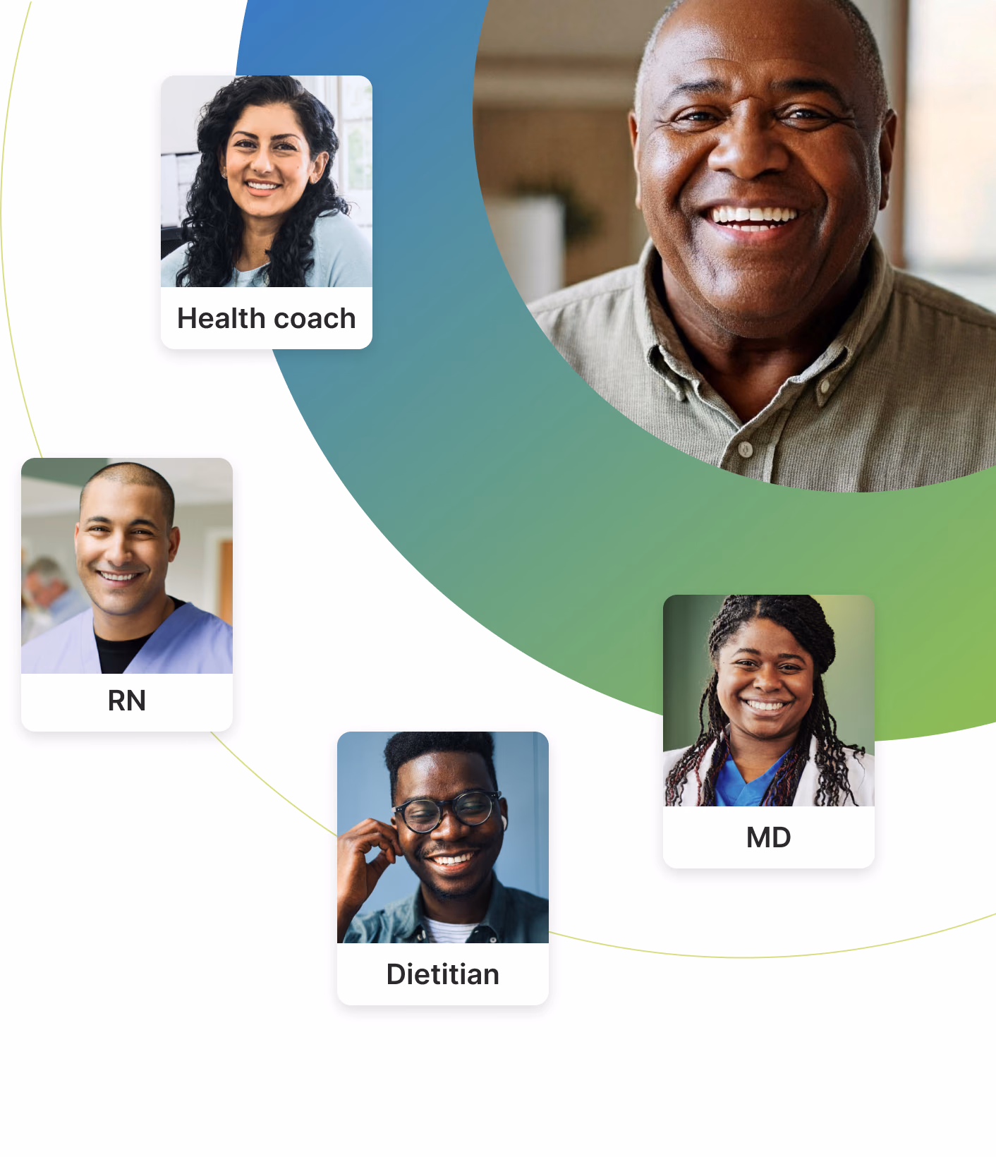 Simulated collage of a Verily Lightpath comprehensive, clinical care team.