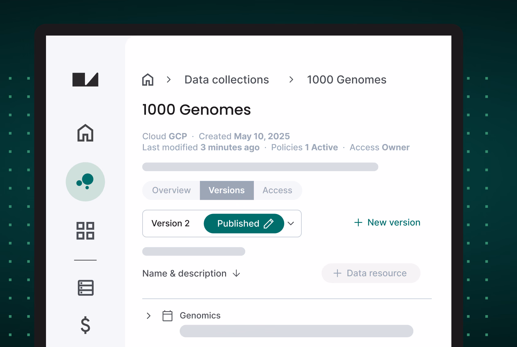 Simulated genomic data collection within Verily Workbench data analytics workspace for biomedical researchers