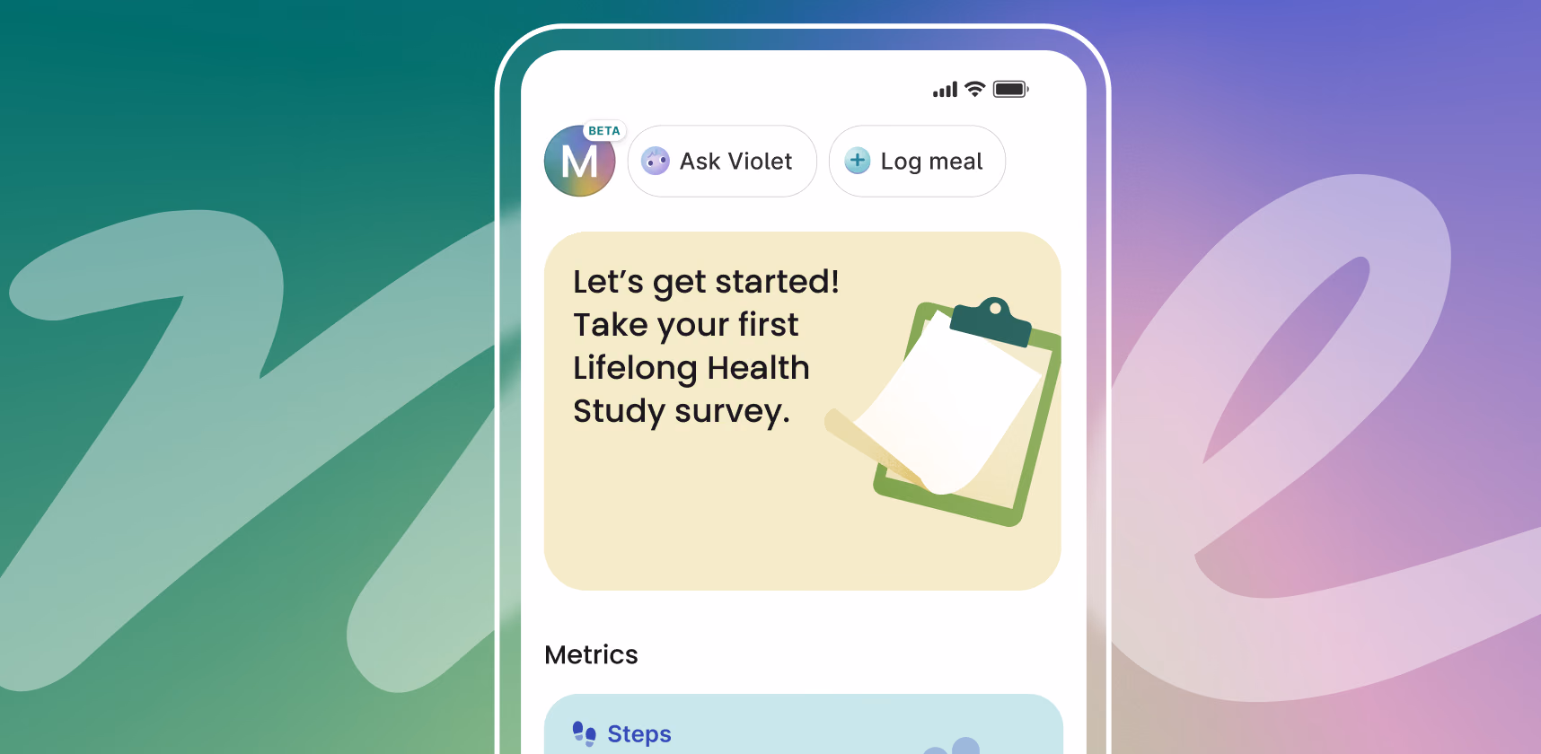 Simulated view of the Verily — a free app that provides members with personalized health recommendations from licensed providers, and members can choose to participate in the Verily-led, Lifelong Health Study.