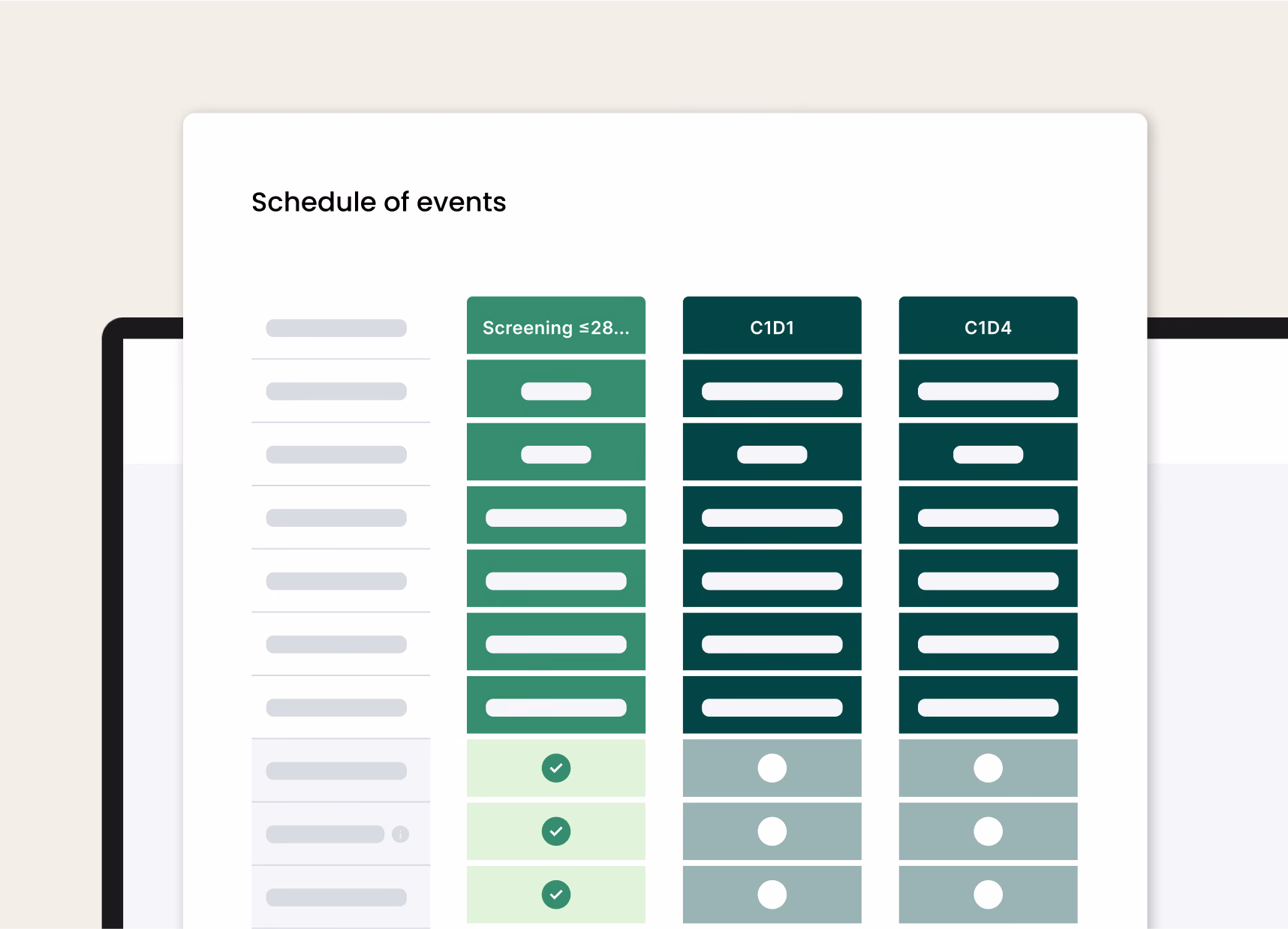 Simulated schedule of events screen in the Verily Viewpoint Site CTMS solution.