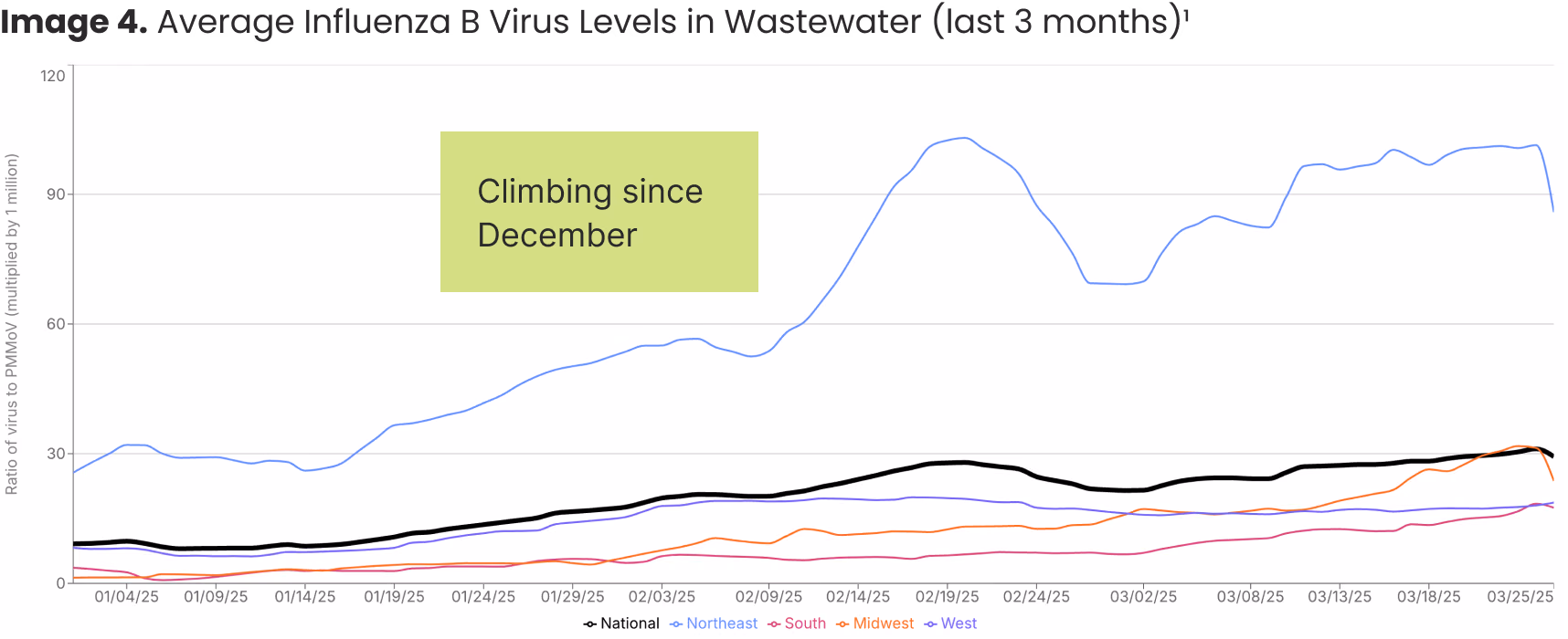 Average Influenza B Virus Levels in Wastewater