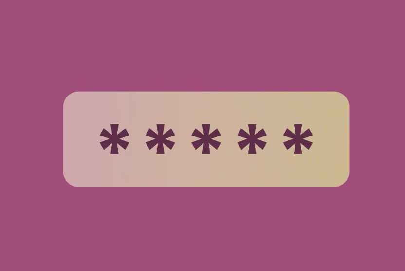 A web text field with a typed password hidden by asterisks appears on a dark pink background